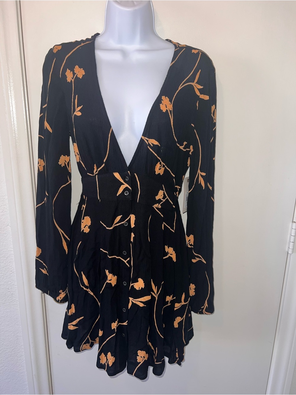 Billabong Black Dress with Tan Floral Print
